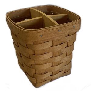 1996 Utensil Holder Longaberger Basket Wooden Insert Divider & Liner 6" x 5.5"